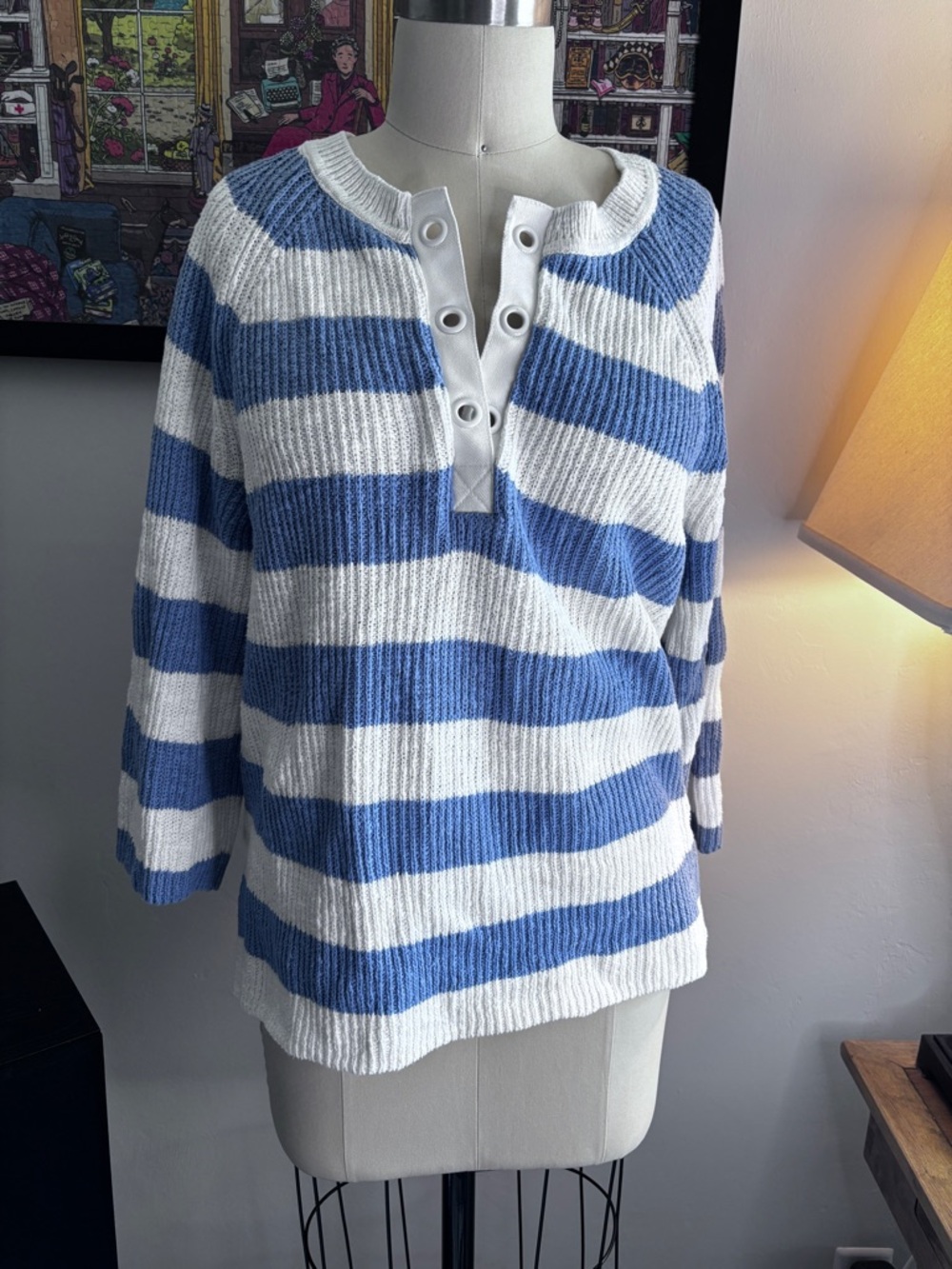 J. Jill Cream and Blue Striped Knit Top